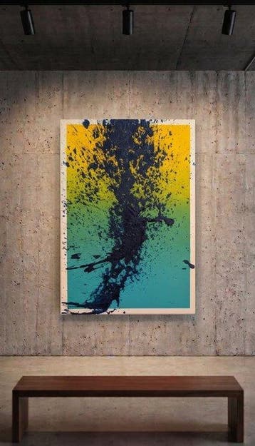 Paul Polterauer - LIQUID IMPACT II (Gold Ocher & Turquoise), Antiquités & Art