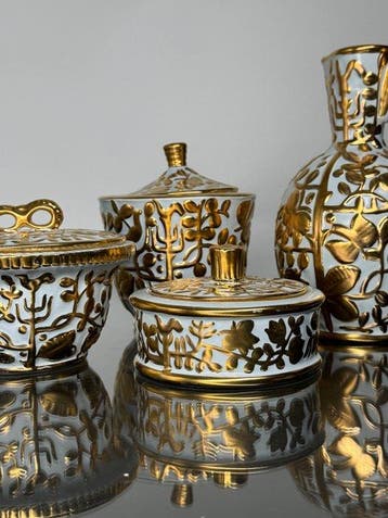 Keramis Boch - Tafelservies (4) - D3175 - Creamware, Goud -