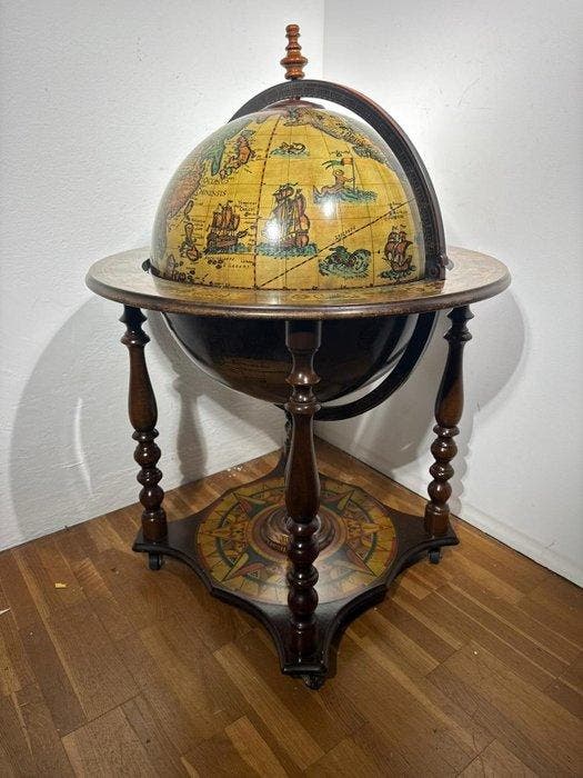 Globe bar - Maatwerk - Hout, Messing, Papier, Antiquités & Art, Curiosités & Brocante