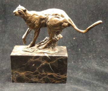 sculptuur, Grote bronzen Art Deco Jaguar - 18 cm - Brons,