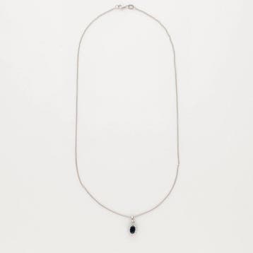 Collier - 18 carats Or blanc Saphir - Diamant, Nieuw