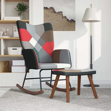 vidaXL Schommelstoel met voetenbank patchwork stof, Maison & Meubles, Verzenden