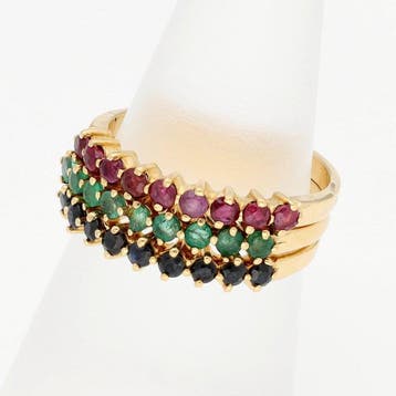 Bague - 18 carats Or jaune - Saphir-Rubis-Émeraude