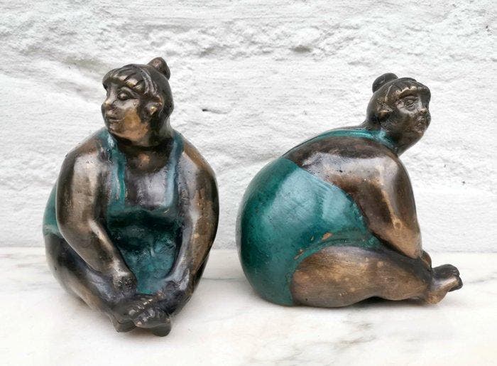 sculptuur, Dames in badpak - 12 cm - Brons, Antiquités & Art, Curiosités & Brocante