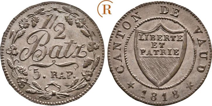 1/2 Batzen 1818 Schweiz Waadt Kanton:, Postzegels en Munten, Munten | Europa | Niet-Euromunten, België, Verzenden