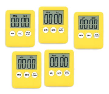 Set van 5 digitale timers, kookwekkers, alarmklokken geel, Doe-het-zelf en Bouw, Verzenden, Nieuw