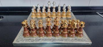 Schaakspel - Ajedrez Gigante de Lujo vintage - Hout en tin