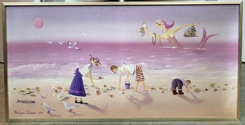 Monique Schaar (1939) - Schelpjes zoeken op het strand, Antiek en Kunst