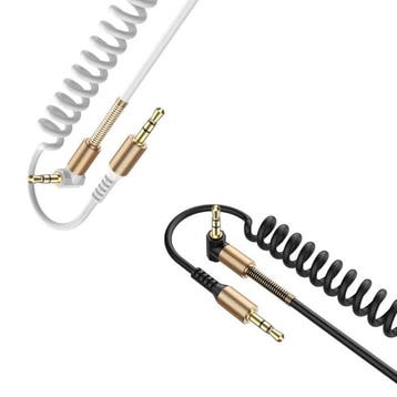 Gekrulde 3.5mm AUX Kabel Verguld Spiraal Audio Jack 1.5, Verzenden
