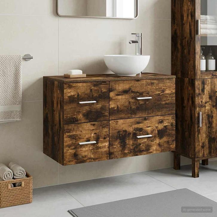 vidaXL Badkamermeubel Set 2 pcs Gerookt eiken Bewerkt hout, Maison & Meubles, Tables | Coiffeuses, Envoi