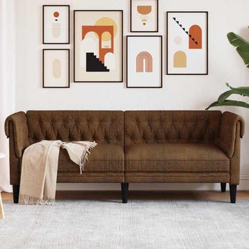 vidaXL Driezitsbank / zetel Chesterfield-stijl stof bruin, Huis en Inrichting, Verzenden, Nieuw