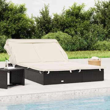 vidaXL Ligbed 2-persoons met dak 213x118x97 cm poly rattan, Verzenden, Nieuw