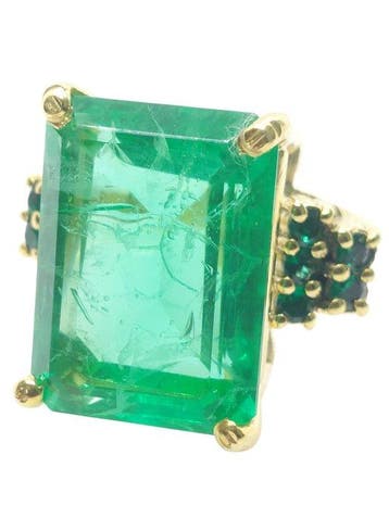 Zonder minimumprijs - Ring - 9 kt. Zilver, Geel goud Smaragd