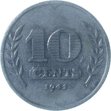 Pays-Bas. Wilhelmina. 10 Cents 1941 zink Driekruinenboom