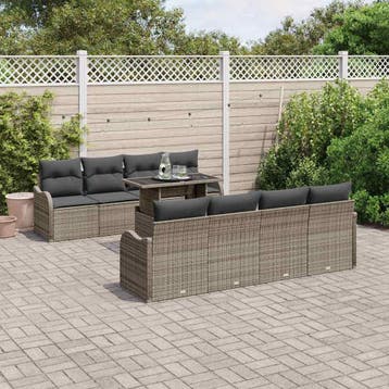 vidaXL Tuinbank Set 9 st 8-Aantal zitplaatsen Grijs Poly, Verzenden, Nieuw