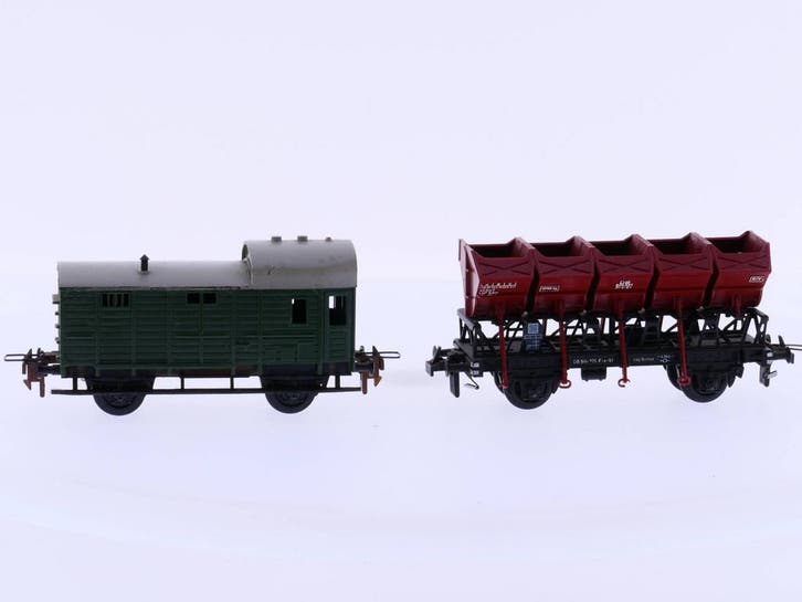 Schaal H0 Trix 3454 bagagerijtuig + 3455 onderlosser #2426, Hobby en Vrije tijd, Modeltreinen | H0, Overige typen, Gebruikt, Trix