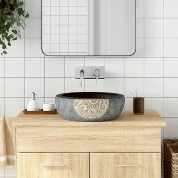vidaXL Opzetwasbak rond 41x14 cm keramiek zwart en bruin, Doe-het-zelf en Bouw, Sanitair, Verzenden, Nieuw