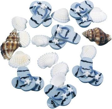 Strandslippers Polyresin Maritiem 3 cm 6 stuks, Nieuw