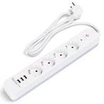 Stekkerdoos met USB – 4 Stopcontacten & 3 USB-A, Verlengsnoe, Verzenden, Nieuw