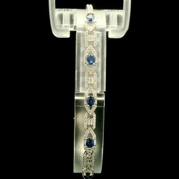 Saffier - Zilver, S925 Zilveren Natuurlijke Saffier Armband, Nieuw