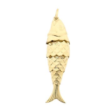 Gouden hanger van een vis (Hanger of bedel), Ophalen of Verzenden, Gebruikt, Goud, Overige merken
