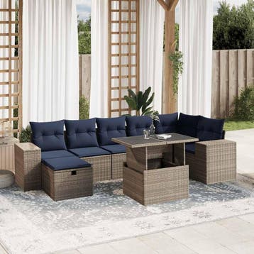 vidaXL 8-delige tuinbankset met kussens, grijs polyrotan, Verzenden, Nieuw