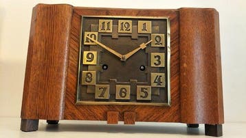 Amsterdamse School klok - Art Deco eiken- messing- Junghans