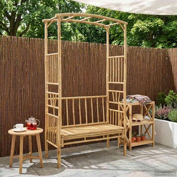 vidaXL Tuinboog met bank 115 x 50 x 205 cm Bamboe, Verzenden, Nieuw