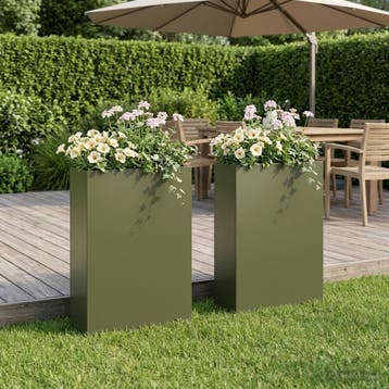 vidaXL Plantenbak 2 st Olijfgroen 50 x 20 x 75 cm, Tuin en Terras, Bloempotten, Verzenden, Nieuw