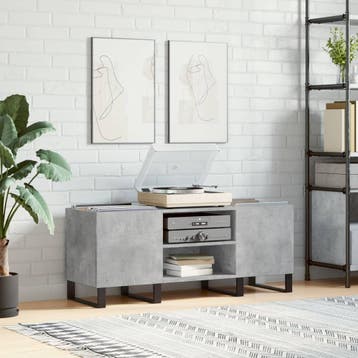 vidaXL Platenkast 121x38x48 cm bewerkt hout betongrijs, Huis en Inrichting, Woonaccessoires | Cd- en Dvd-rekken, Verzenden, Nieuw