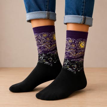 Sokken - Sterrennacht Print - Zwart Paars - Katoen - Maat, Kleding | Dames, Nieuw