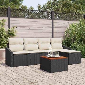 vidaXL Tuinbank Set 6 st Zwart en Crème poly rattan, Verzenden, Nieuw
