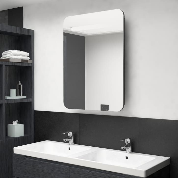 vidaXL Badkamerkast met spiegel en LED 60x11x80 cm grijs, Huis en Inrichting, Tafels | Kaptafels, Nieuw, Verzenden