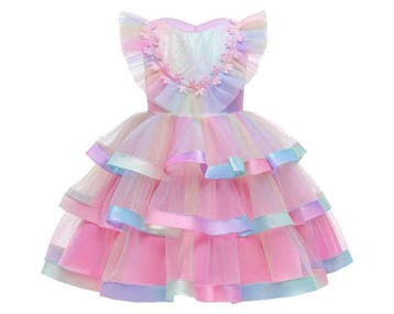 Prinsessenjurk - Luxe Unicorn jurk - Roze regenboog - Kleedj, Verzenden, Nieuw