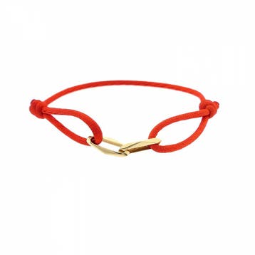 Rood Satijnkoortarmband met dubbele Gouden Closed forever..., Ophalen of Verzenden, Zo goed als nieuw, Goud, Goud