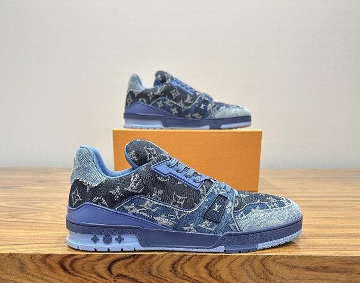 Louis Vuitton - LV Trainer Blue Patchwork Monogram Denim -, Vêtements | Hommes, Chaussures