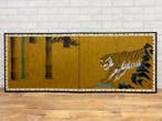 Kamerscherm - Hout, Zijde, Textiel - Japan - tijger/bamboe