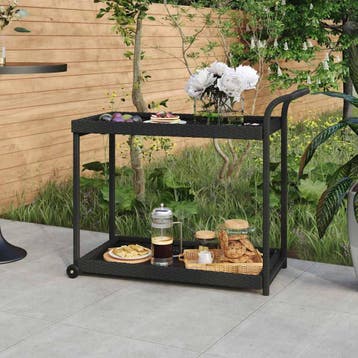 vidaXL Serveerwagen 100x45x83 cm poly rattan zwart, Verzenden