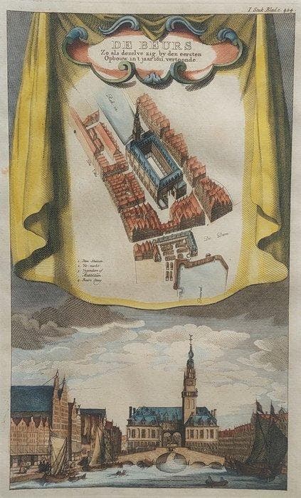 Nederland - Amsterdam, De Beurs, Stadhuis, Waag; J., Boeken, Atlassen en Landkaarten