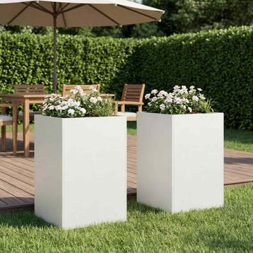 vidaXL Plantenbak 2 st Wit 50 x 50 x 75 cm Koudgewalst staal, Verzenden