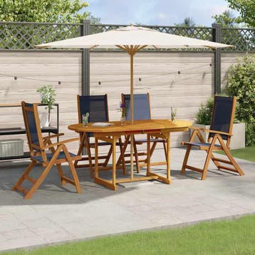 vidaXL 5-delige Tuinset massief acaciahout en textileen, Tuin en Terras, Verzenden, Nieuw, Tuinset