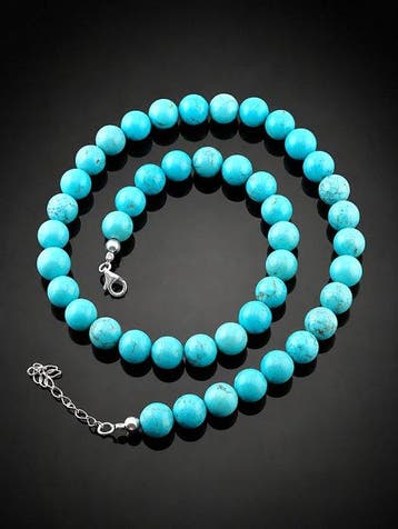 Turkoois ronde kraal ketting - 925 sterlingzilver -