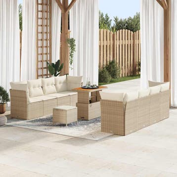 vidaXL Tuinbank Set met kussen 11 pcs Beige en Crème poly, Tuin en Terras, Verzenden, Nieuw