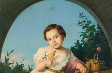 Annibale Scognamiglio (XIX) - Ritratto di bimba con canarino