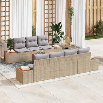 vidaXL Tuinbank Set 8 st Beige Poly rattan, Verzenden