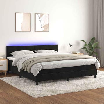vidaXL Boxspring met matras en LED fluweel zwart 160x200 cm, Verzenden, Nieuw