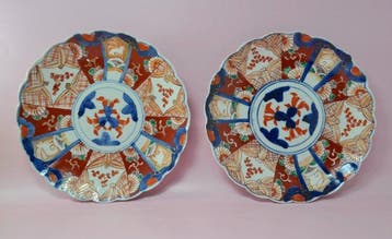 Japanse Imari-borden | Kobaltblauw, rood-oranje,, Antiek en Kunst