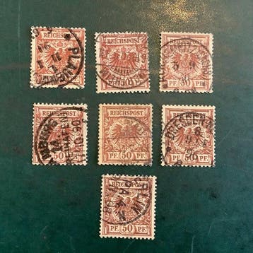 Empire allemand 1889 - 50 Pf Adelaar en 7 nuances tous, Gestempeld