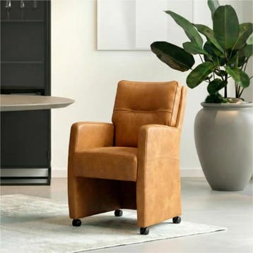 Set van 8 Leren eetkamerstoelen Sharp - Kenia Cognac, Ophalen of Verzenden