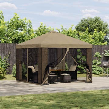 vidaXL Tuin gazebo met zijwanden 3 x 3 m Beige Polyester en, Verzenden, Nieuw